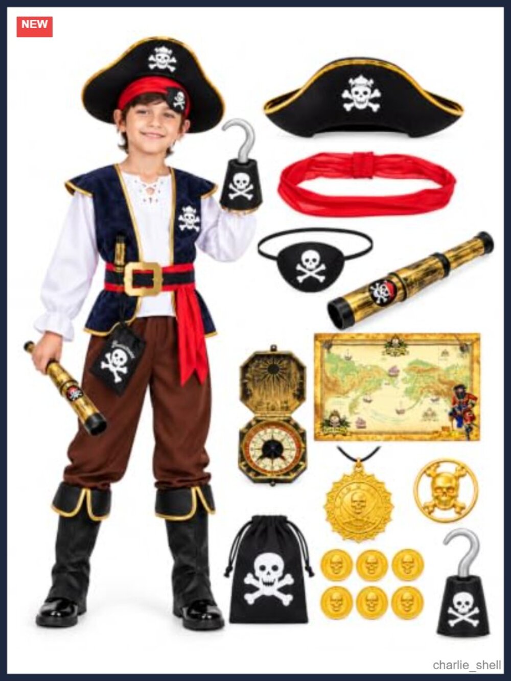 Toddler Kids Pirate Costume Set with Accessories Role Play Dress Up